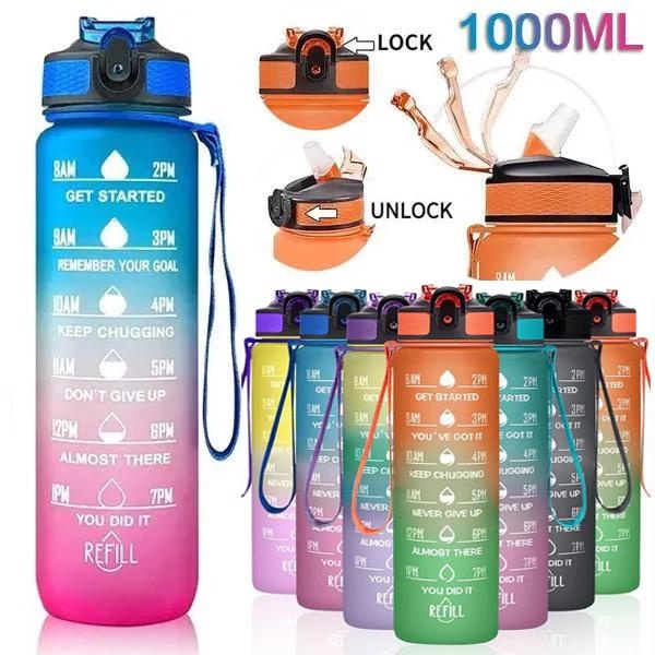 Smart Water Bottle Tracker - 1L Sports Water Bottle with Straw